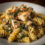 A delicious plate of Healthy & Creamy Tuscan Salmon Pasta