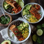 A delicious plate of Chili Lime Salmon Bowls
