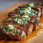 A delicious plate of Garlic Butter Steak with Cheesy Alfredo Tortellini