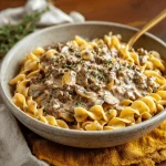 A delicious plate of 30-Minute Ground Beef Stroganoff