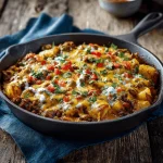 A delicious plate of Hobo Casserole with Ground Beef & Potatoes – Quick & Delicious!