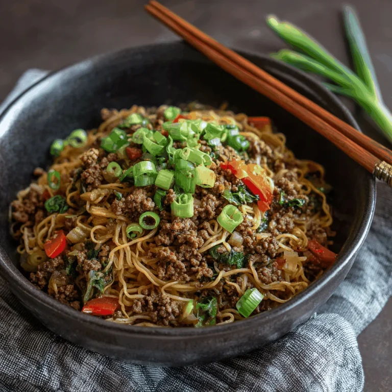 A delicious plate of Mongolian Ground Beef Noodles