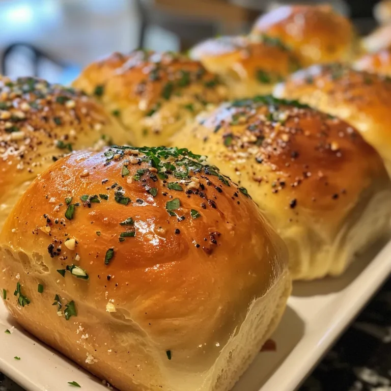 The Dinner Rolls That Turn Every Meal into a Warm Embrace Close-up view of soft garlic butter dinner rolls with a golden-brown crust.