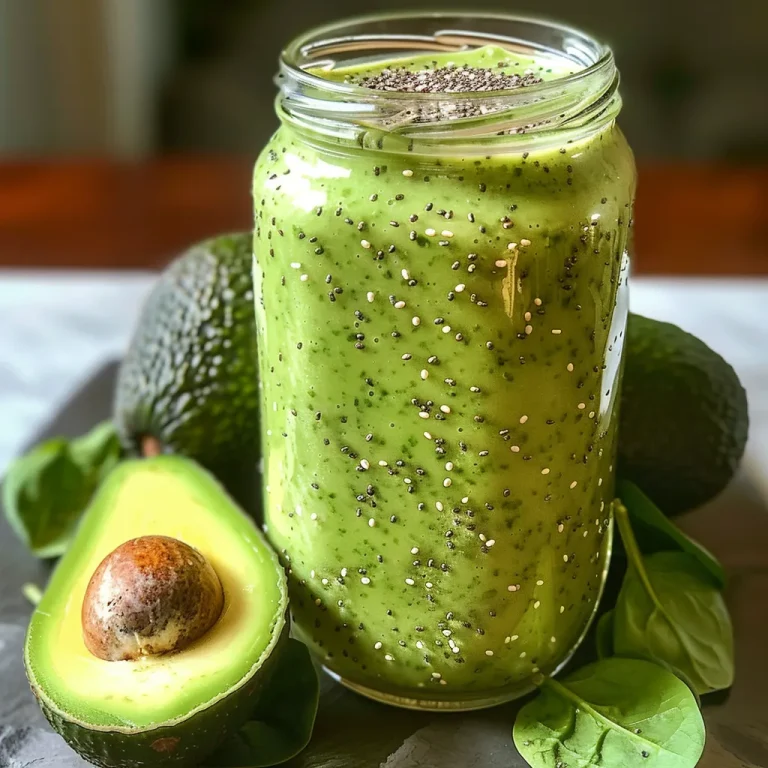 Sip into Sunshine: The Green Avocado Smoothie That Brightens Your Day A close-up view of a green avocado smoothie in a glass, showcasing its creamy texture.