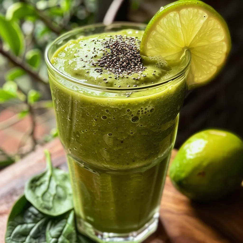 Side profile of a delicious green avocado smoothie, highlighting its vibrant green color.