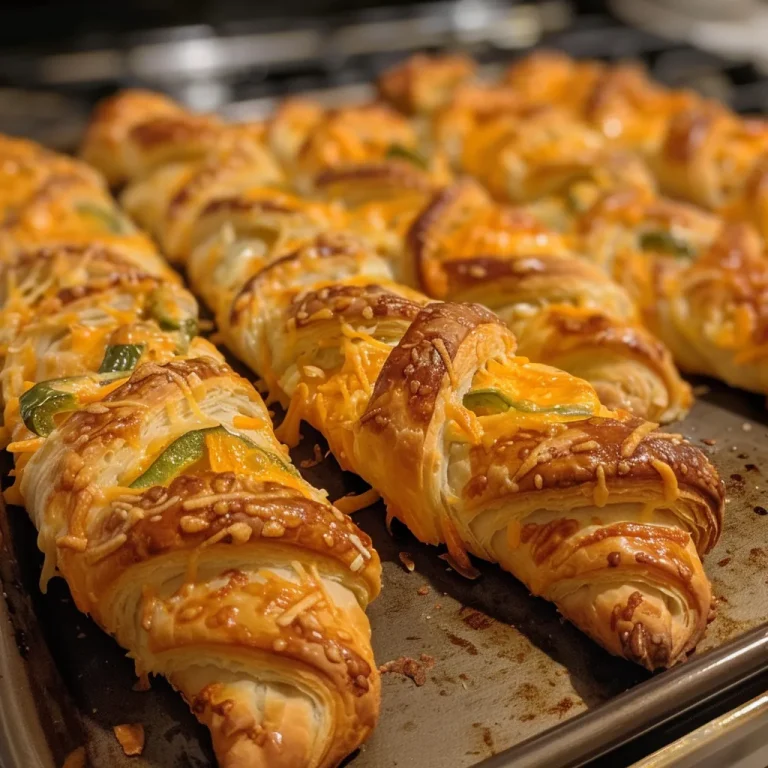 Close-up view of golden-brown Jalapeno Popper Twists filled with cheese and jalapenos.