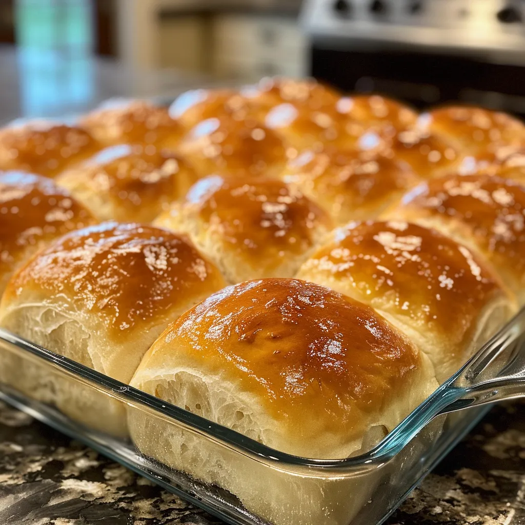 Side view of soft and warm homemade dinner rolls stacked on a wooden table.