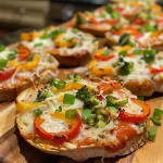 Close-up view of vibrant No Bake Veggie Pizza Bites on a platter.