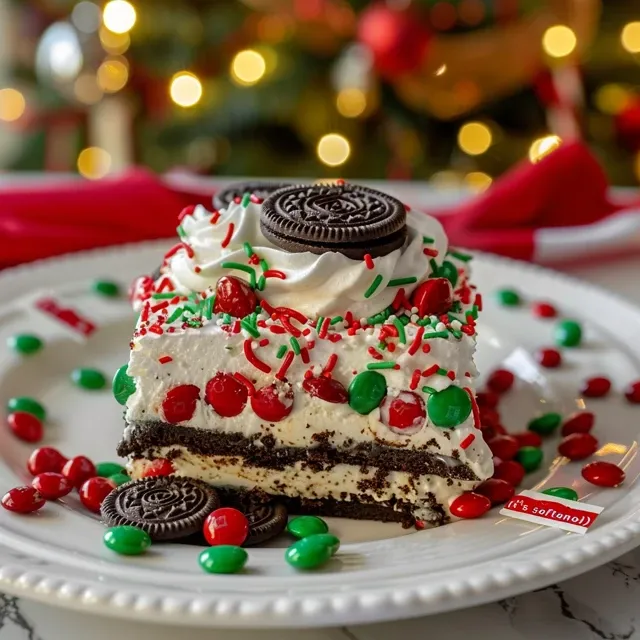Side view of a Chocolate Lasagna displaying its rich, creamy layers.