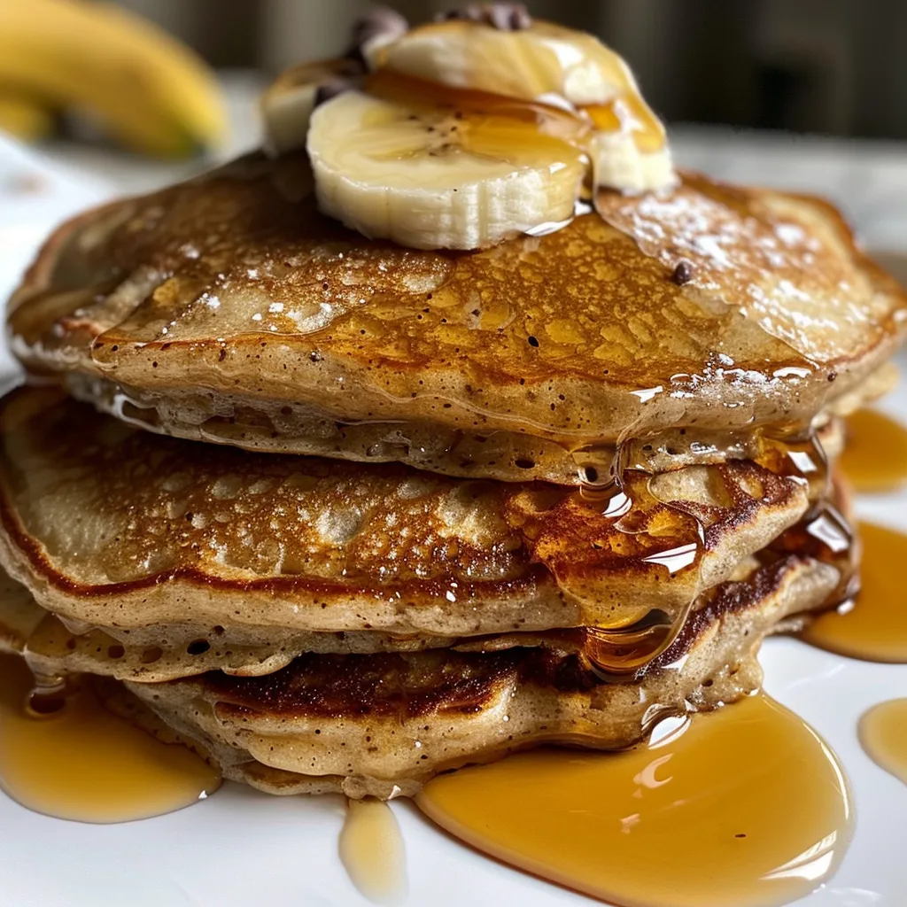 Delicious golden-brown pancakes with chocolate chips, served on a plate.