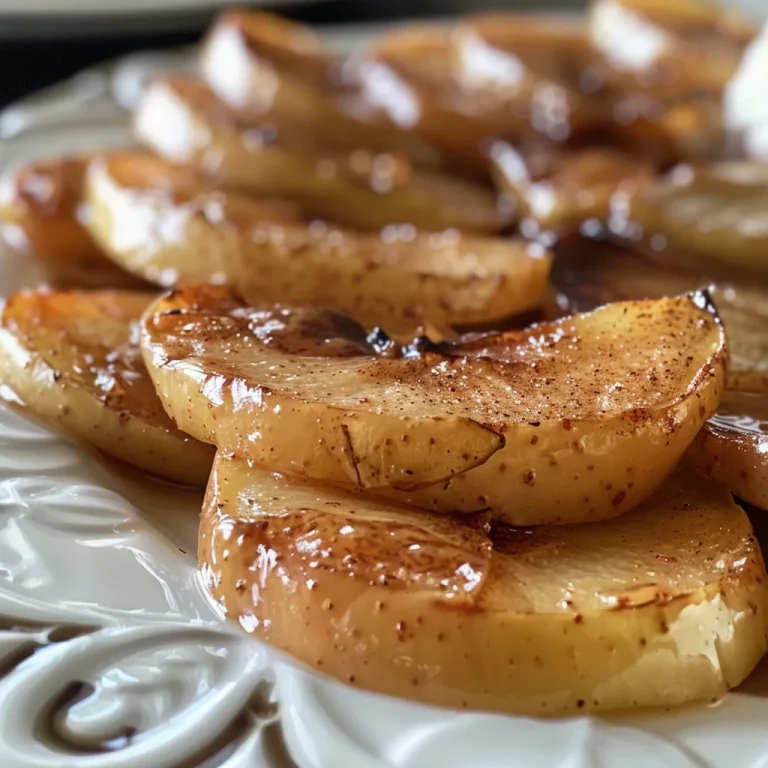 The Heartwarming Baked Apple Slices That Whisper Sweet Memories Freshly baked apple slices arranged on a plate, glistening with a buttery glaze.