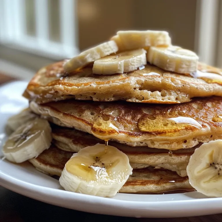 Morning Joy: How Banana Protein Pancakes Turn Breakfast into a Celebration Close-up view of golden brown banana protein pancakes stacked on a plate.
