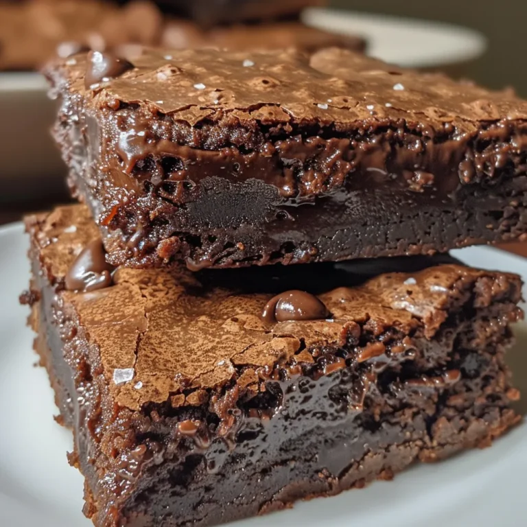 Close-up side view of a rich, fudgy brownie topped with chocolate chips.