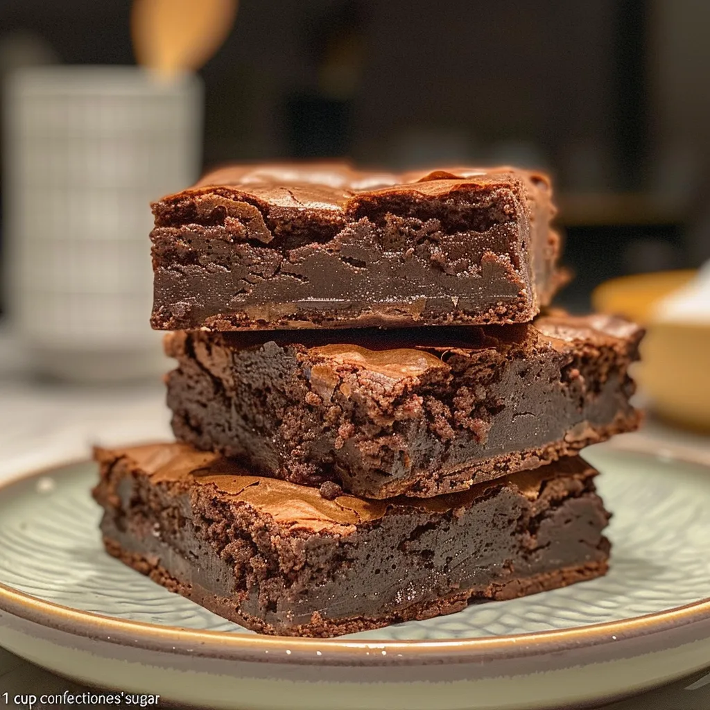 Juicy brownies displayed on a plate, highlighting their chocolatey layers and soft edges.