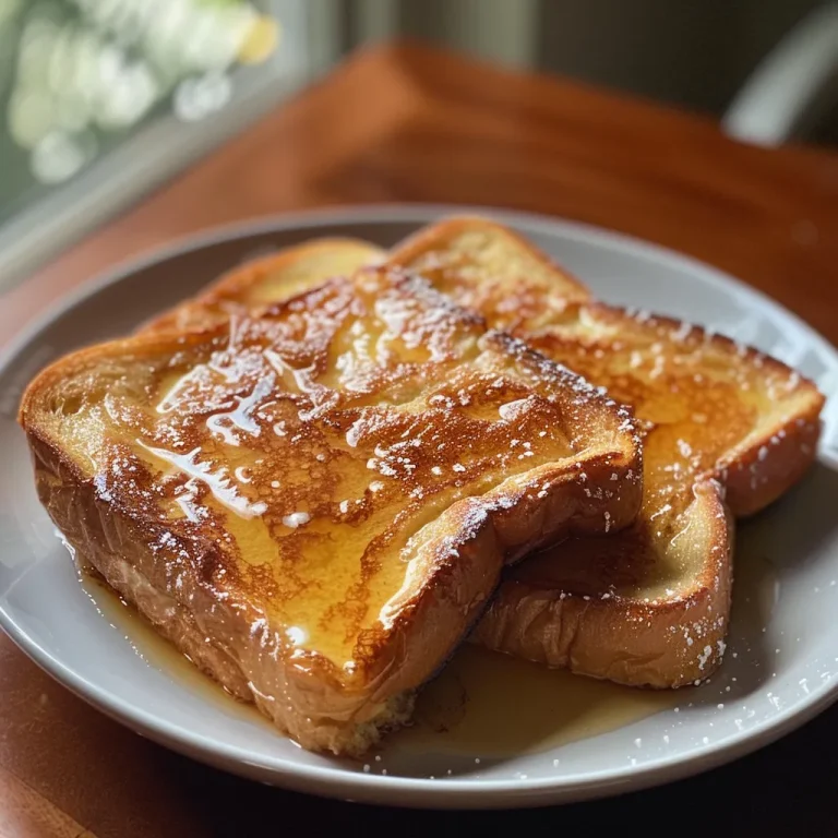 Close-up view of thick slices of French toast topped with syrup and berries.