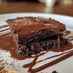 A close-up view of a molten chocolate lava cake with a gooey center.