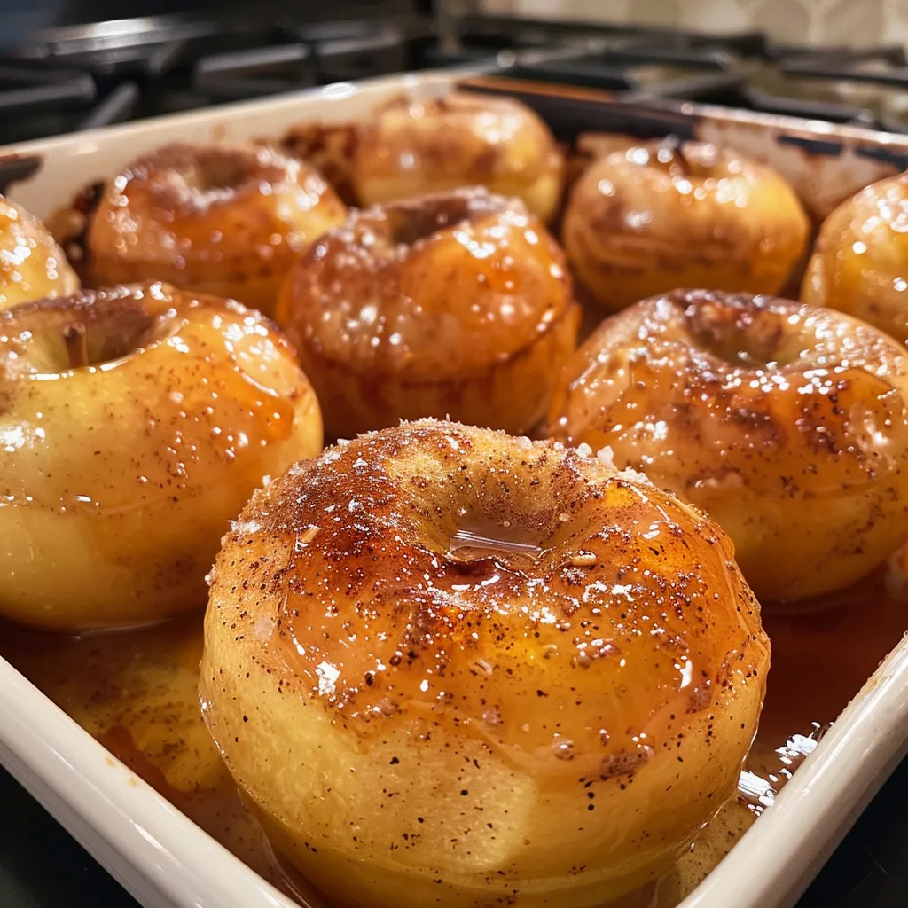 Juicy baked apples with a golden brown top, showcasing cinnamon and sugar.
