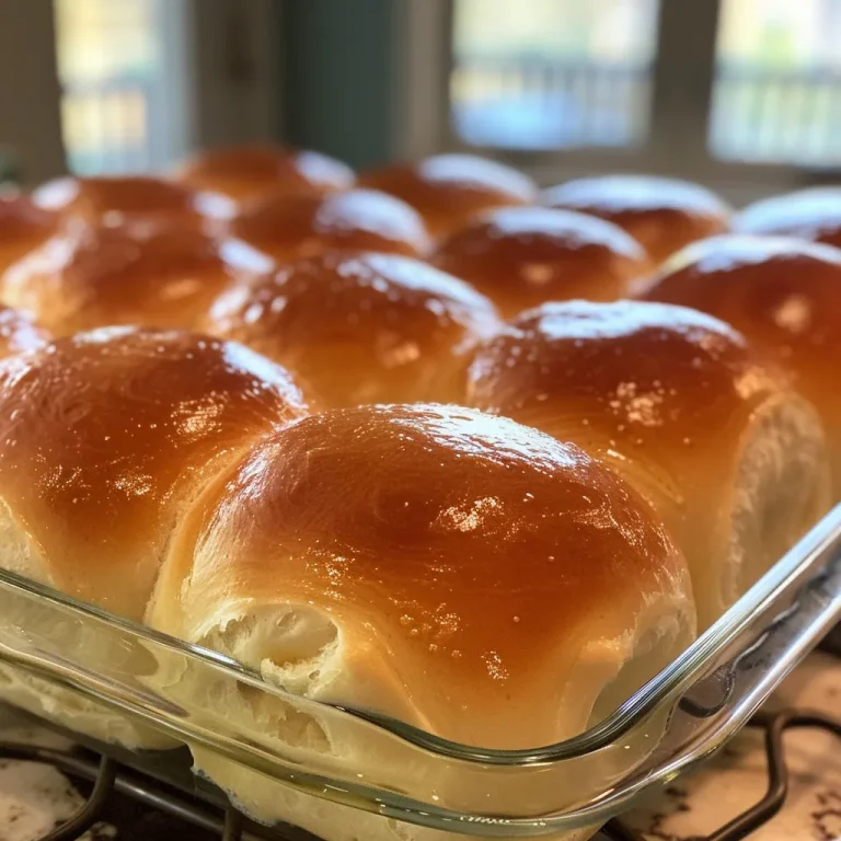 Side view of golden-brown, fluffy dinner rolls on a wooden surface.