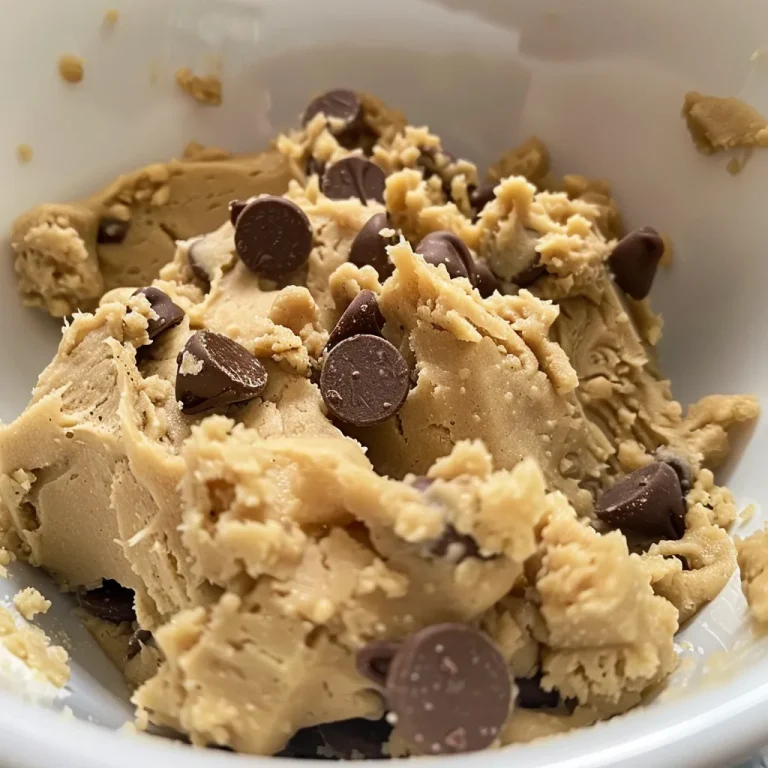 Sweet Harmony: Discovering the Joy of Cottage Cheese Cookie Dough A close-up view of creamy Cottage Cheese Cookie Dough with chocolate chips.