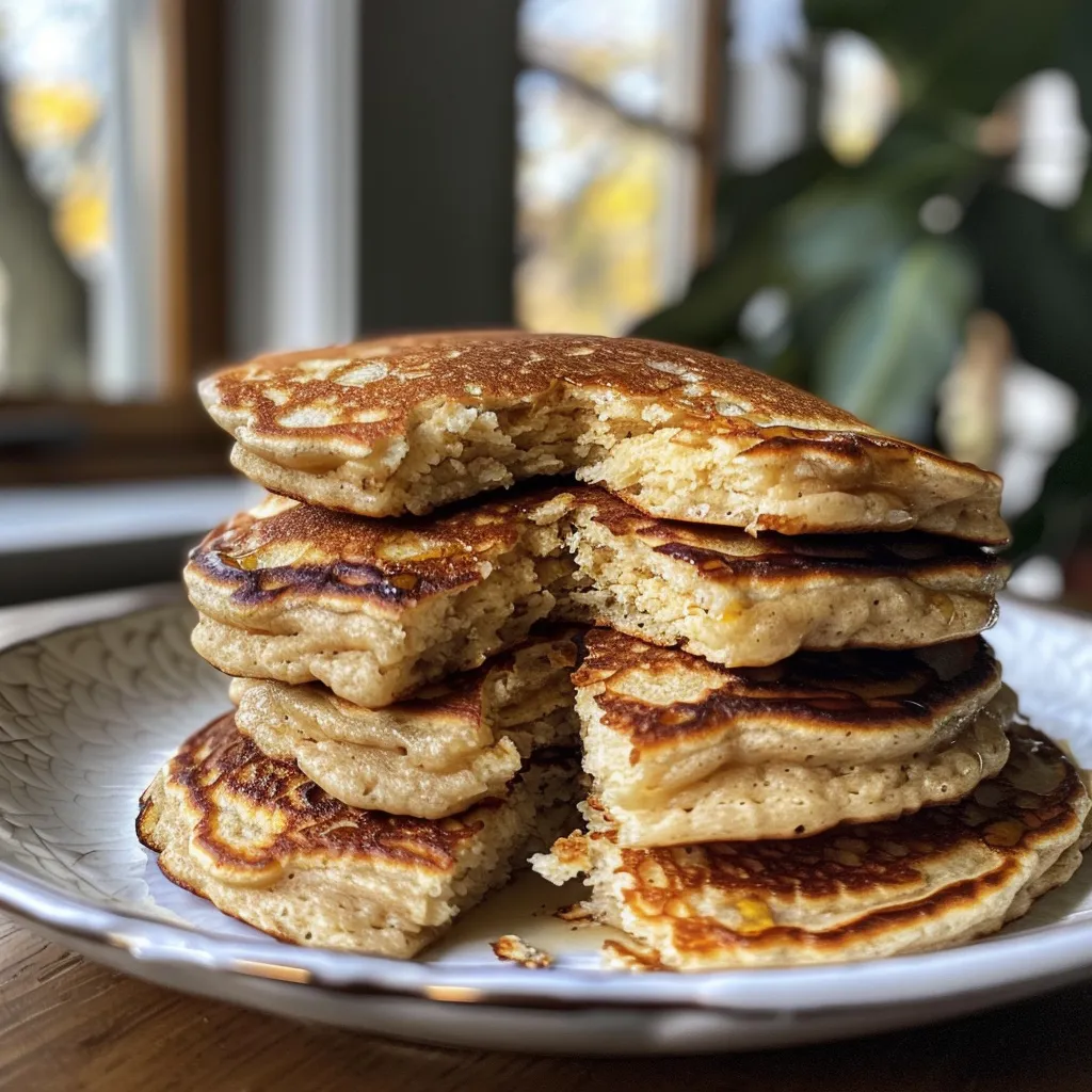 Delicious and thick protein pancakes stacked on a plate, showcasing their fluffy texture.
