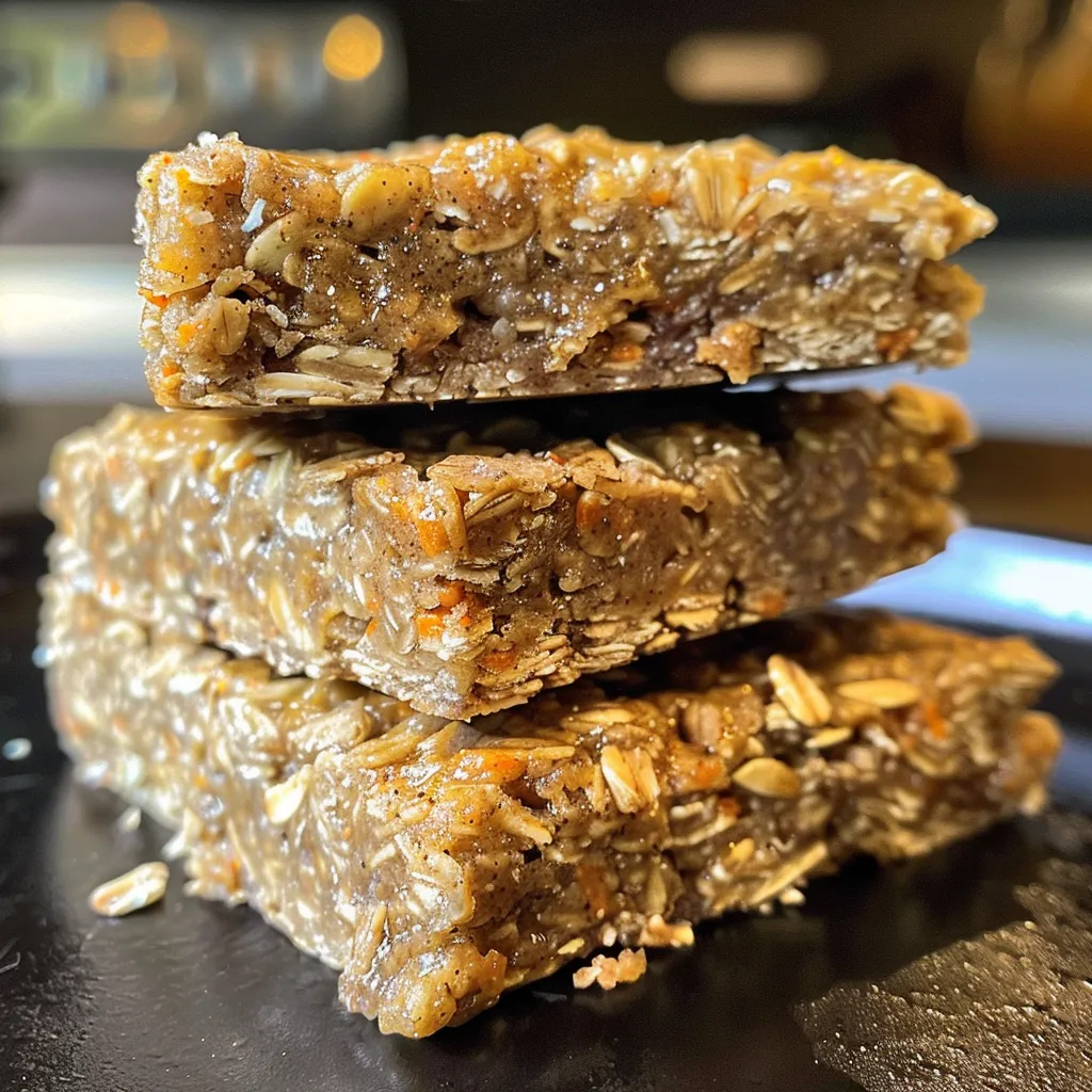 Side profile of a delicious breakfast bar, showcasing a textured surface and ingredients.