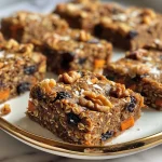 Side view of sliced Healthy Easter Carrot Cake Bars with visible ingredients.