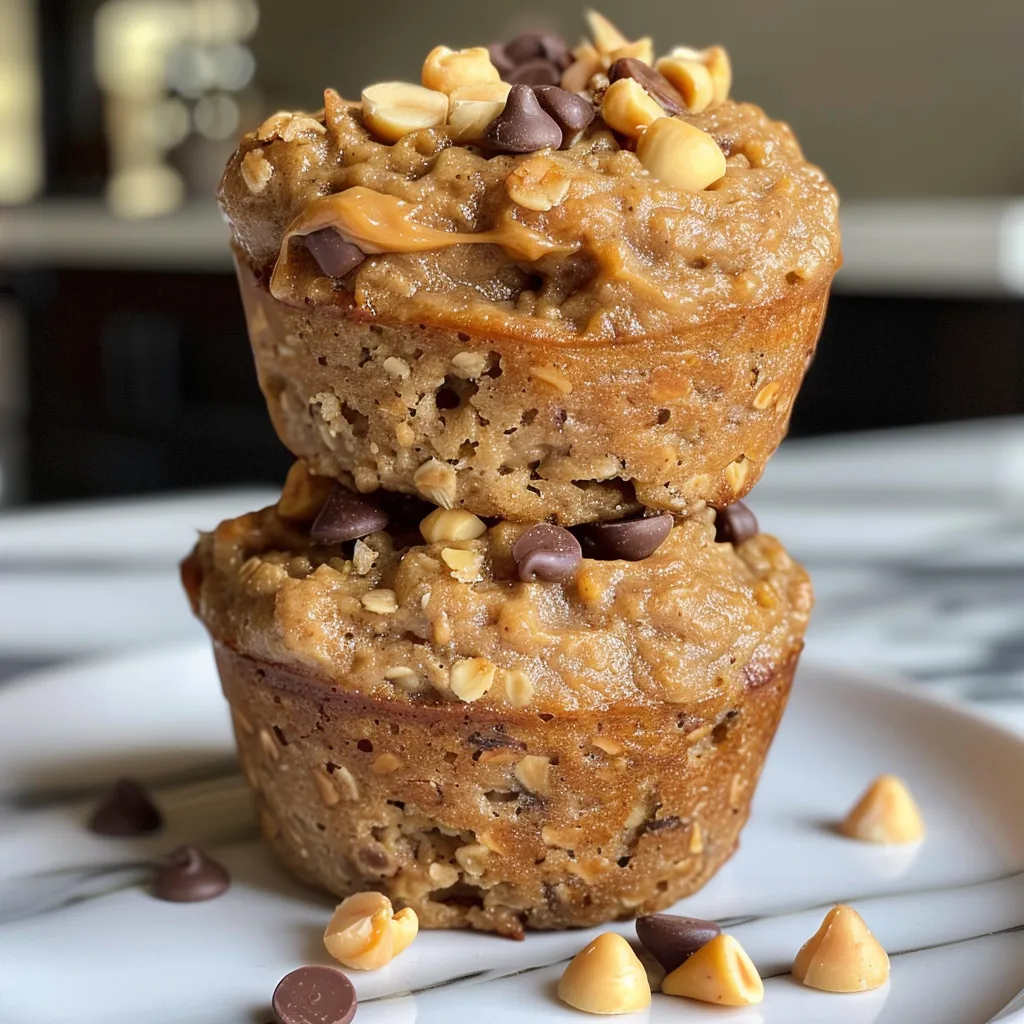 Side view of freshly baked peanut butter banana muffins, showcasing their moist texture.