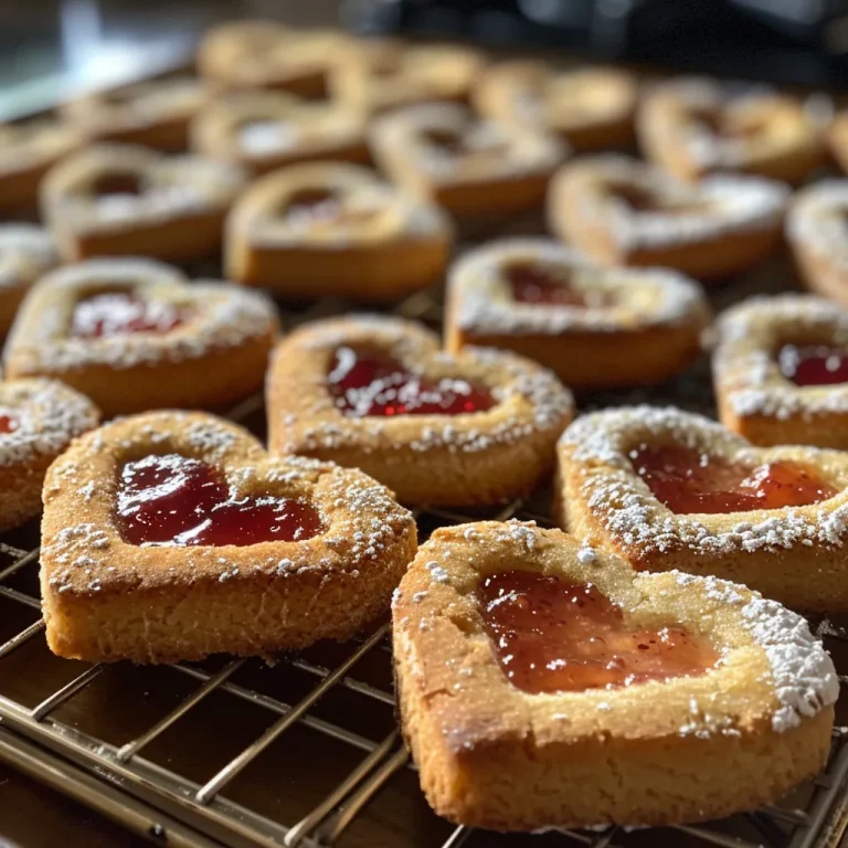 Sweet Symbols of Love: Crafting Heart Shaped Jam Cookies for Every Celebration A close-up side view of heart-shaped jam cookies with a shiny glaze.