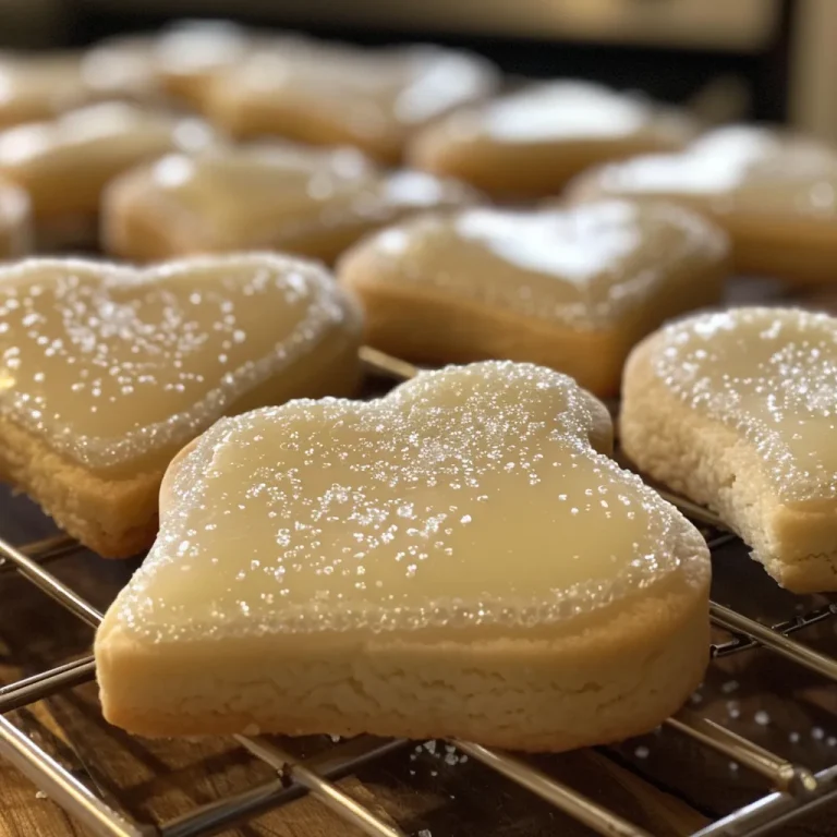 Close-up of heart-shaped sugar cookies with a soft, glossy finish on a wooden table.