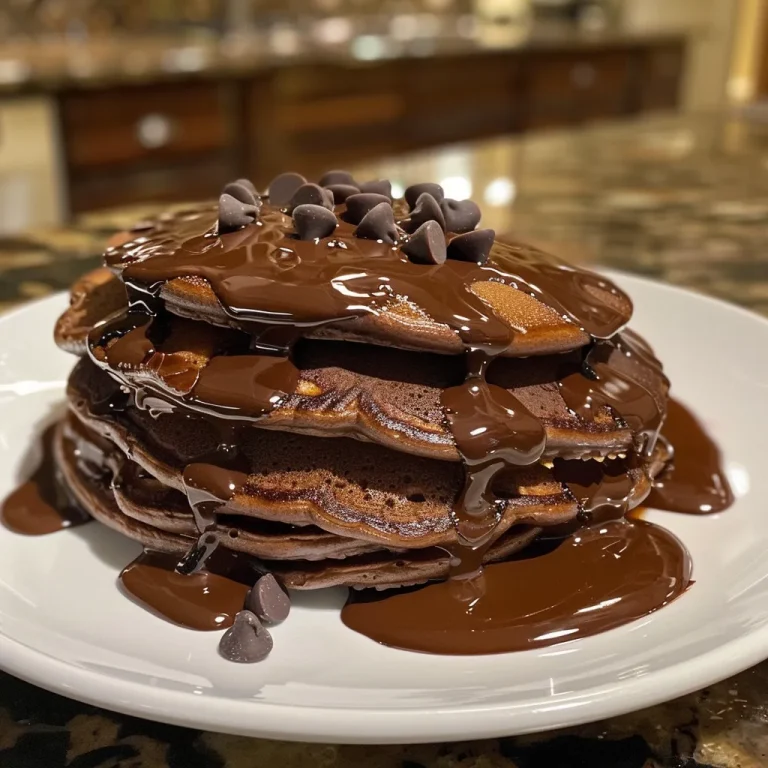 A close-up view of hot chocolate pancakes topped with whipped cream and chocolate chips.