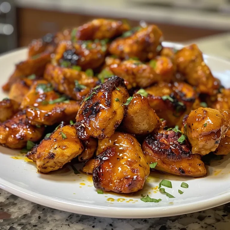 Savoring the Sweet Heat: My Irresistible Hot Honey Drizzle Chicken Bites Juicy Hot Honey Drizzle Chicken Bites with a shiny glaze and spices.