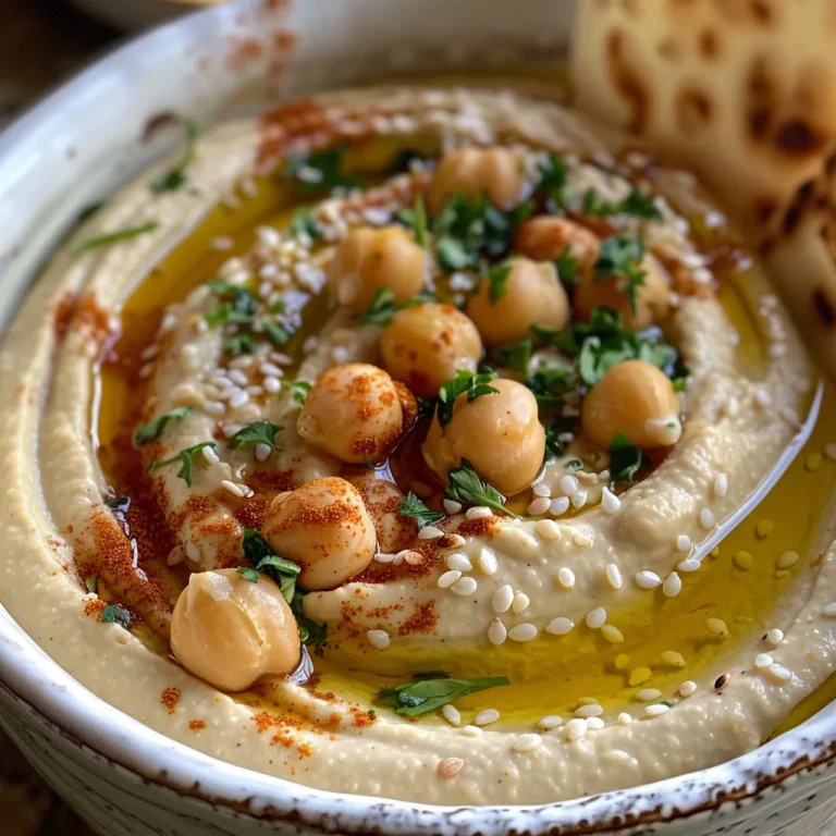 Gather Around the Bowl: A Celebration of Hummus and Togetherness A close-up view of creamy hummus with olive oil drizzle and chickpeas on top.