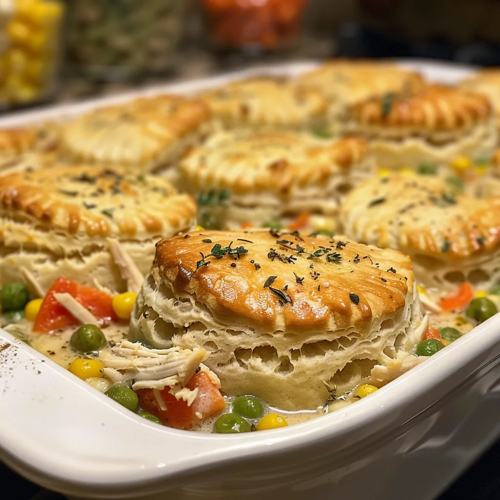 Juicy Mini Chicken Pot Pie Biscuits with golden flaky crusts and colorful filling.