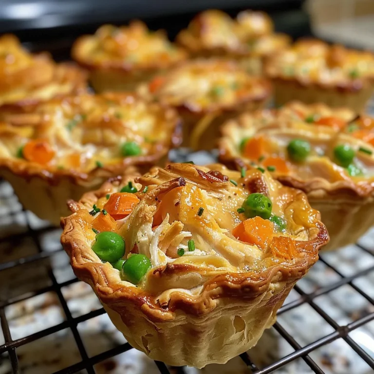Cozy Mini Chicken Pot Pie Cups: A Hug in Every Bite Close-up view of Mini Chicken Pot Pie Cups filled with chicken and vegetables.