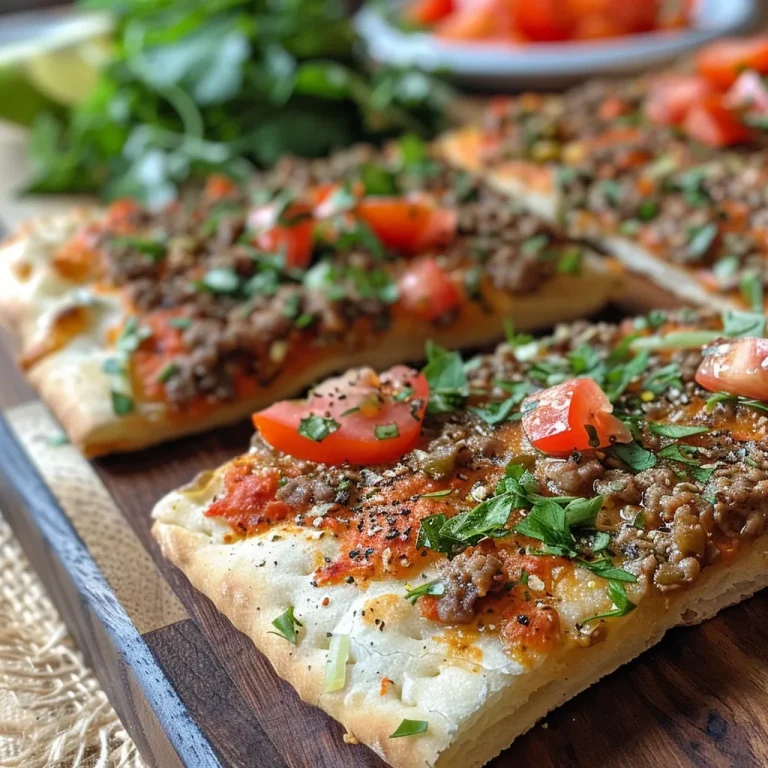 Gather Around: Why Mini Lahmacun is the Perfect Bite for Every Celebration A side view close-up of Mini Lahmacun topped with yogurt sauce and fresh vegetables.