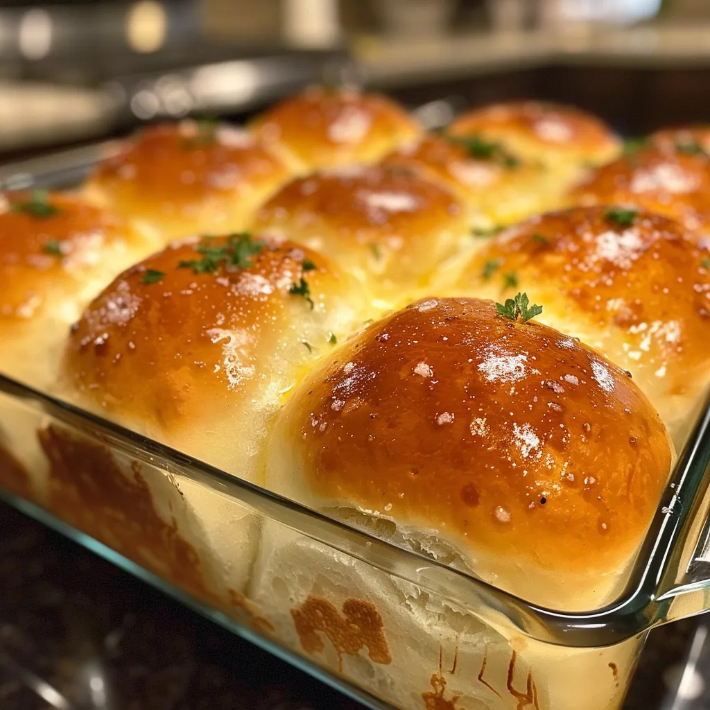 Side view of freshly baked no yeast dinner rolls with a fluffy appearance.