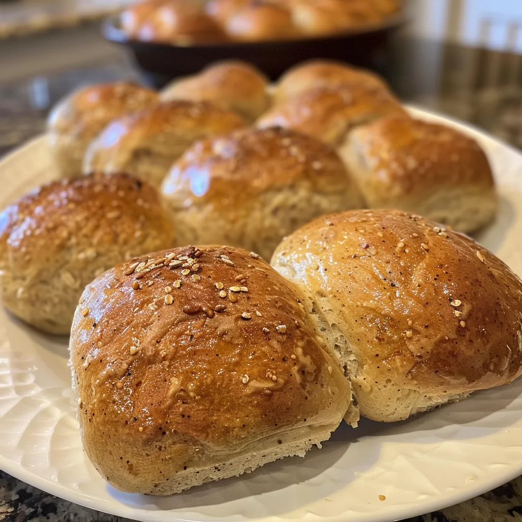 Deliciously baked oat flour dinner rolls arranged on a rustic wooden surface.