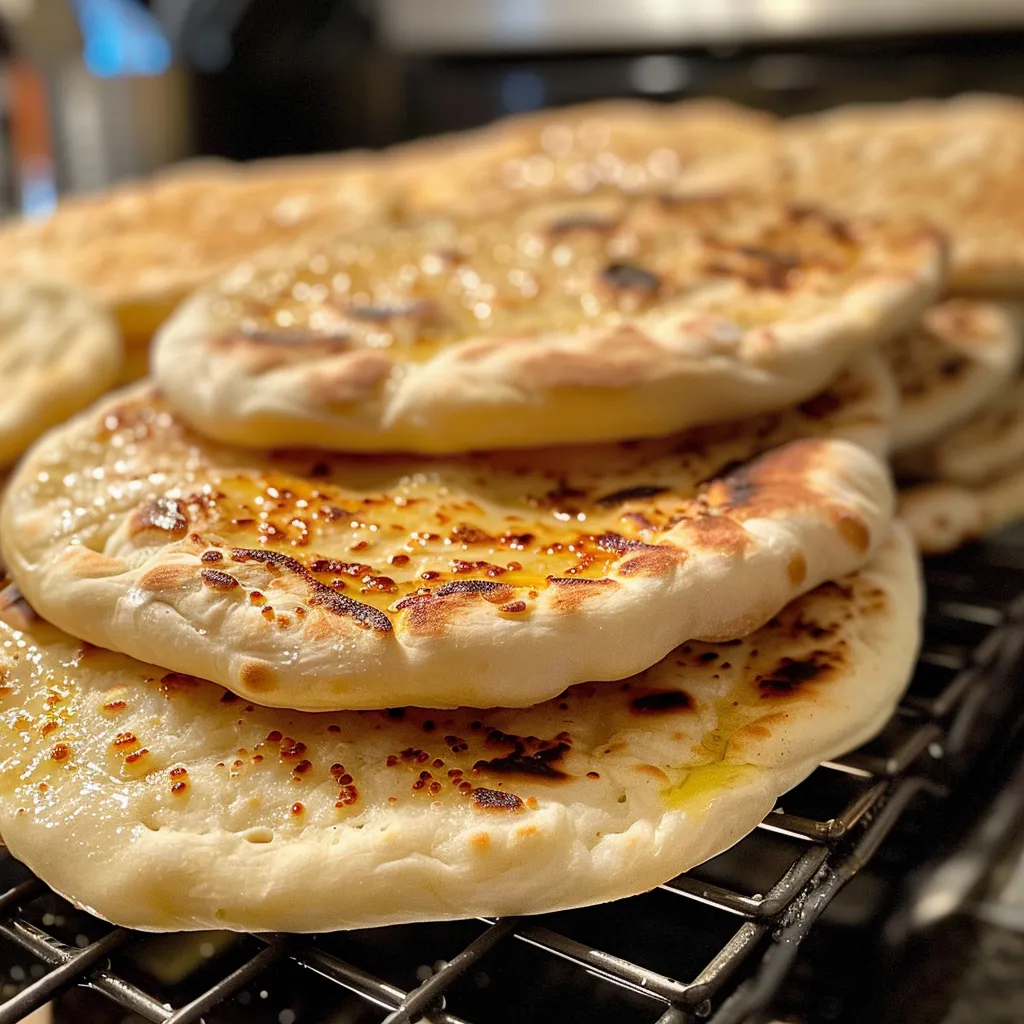 A side perspective of a freshly baked pita bread, highlighting its soft texture and round shape.