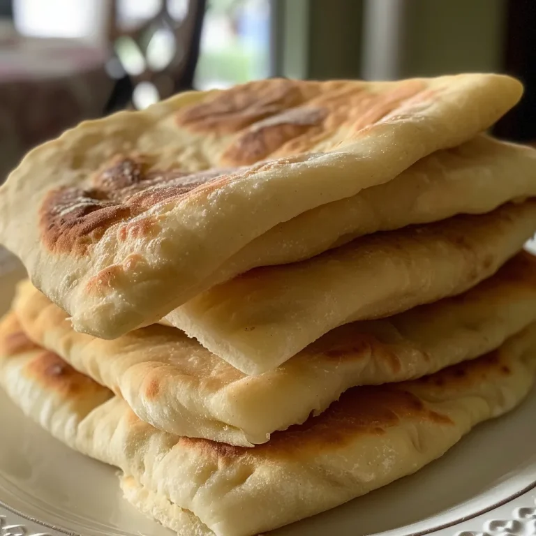 Close-up of golden-brown pita bread with a soft, fluffy interior.