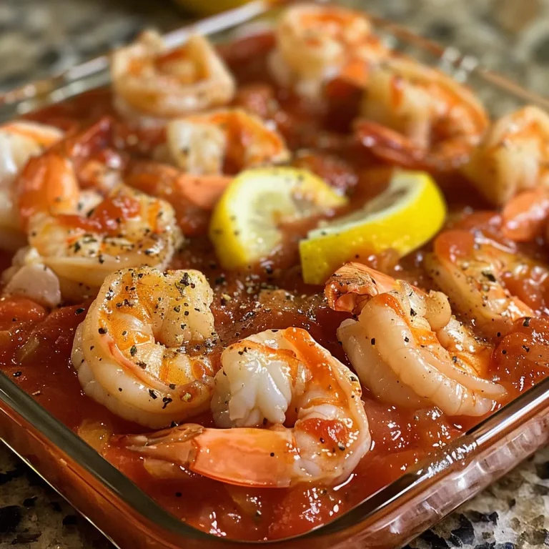Close-up view of a savory shrimp cocktail served in a glass, garnished with lemon wedges.
