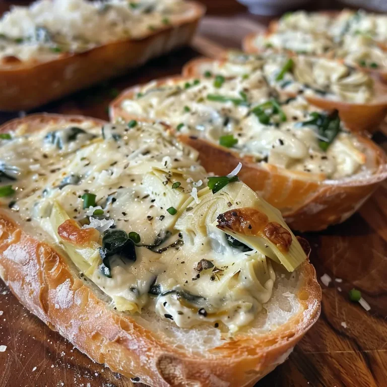 Gather ‘Round: The Irresistible Spinach and Artichoke Dip Stuffed Garlic Bread That Steals the Show Close-up view of garlic bread stuffed with spinach and artichoke dip.