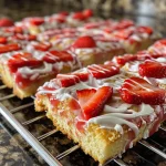 Juicy Strawberry Sheet Cake Cookies displayed on a plate with a close-up view.