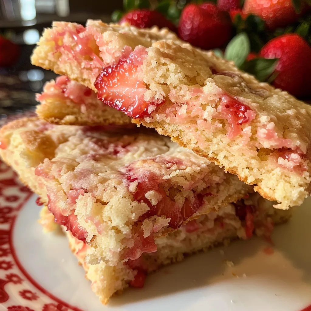 Side view of Strawberry Sheet Cake Cookies, showing their texture and vibrant color.