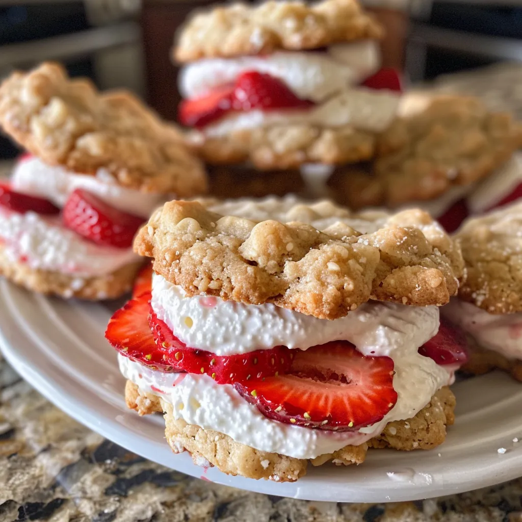 Side view of a delicious, gooey strawberry shortcake cookie showcasing its soft texture and toppings.