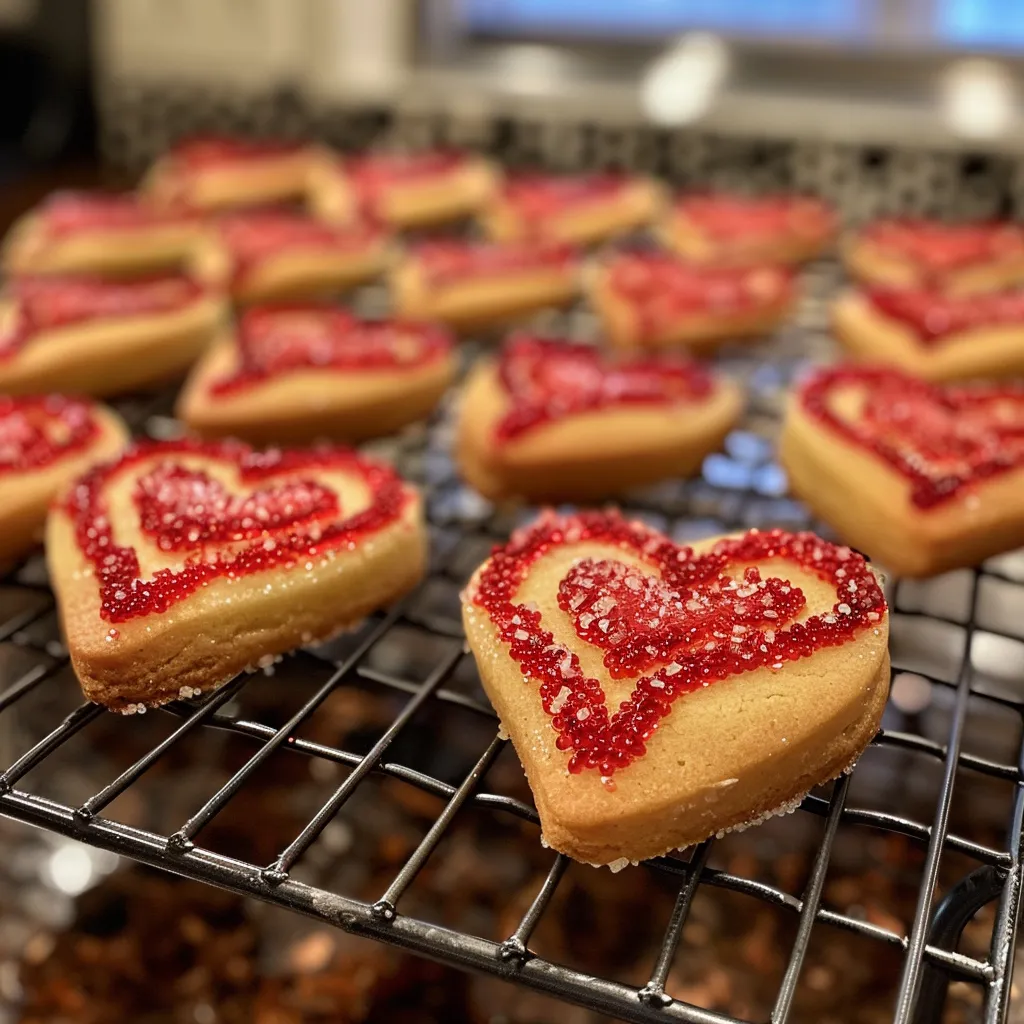 Side view of Valentine's Day cookies decorated with red icing.