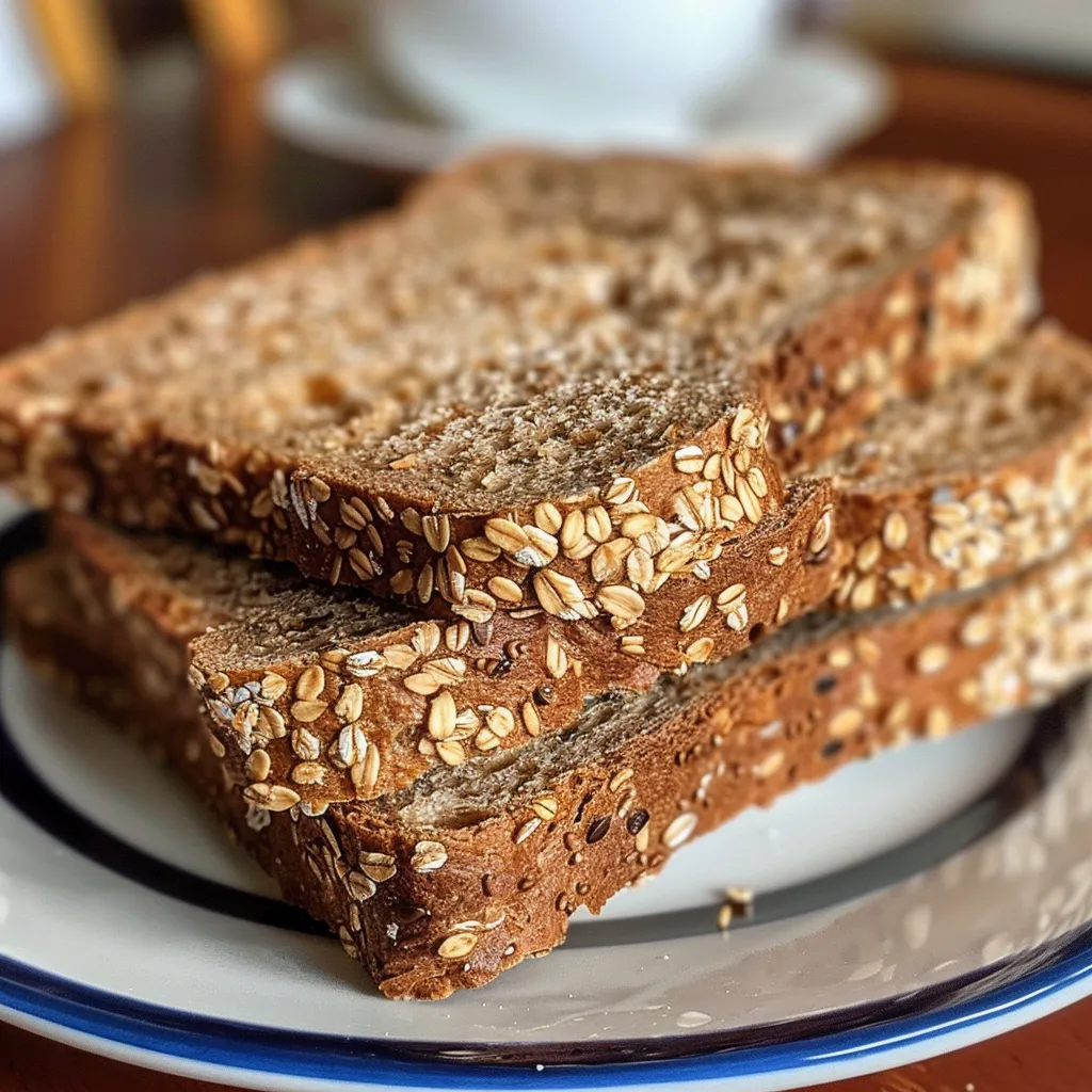 Sliced whole wheat sandwich bread showing a soft, airy texture and specks of seeds on the crust.