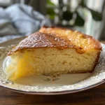A close-up side view of a fluffy lemon yogurt cake topped with lemon zest, showcasing its airy texture.