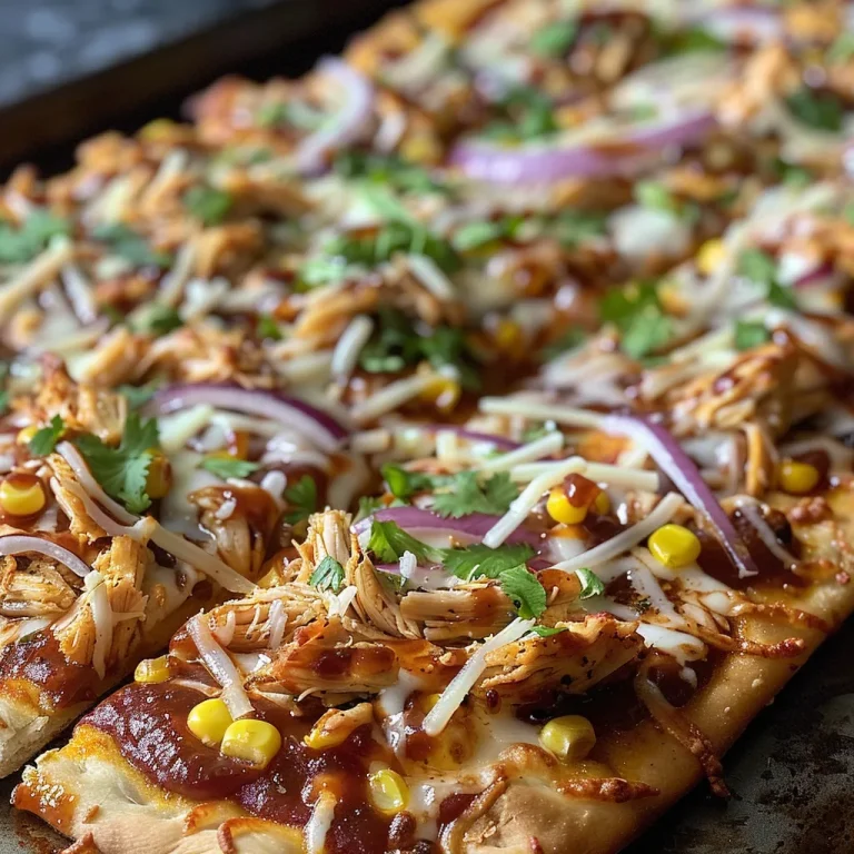 Juicy BBQ Chicken Flatbread Pizza topped with melted cheese, red onions, and cilantro.