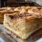 Close-up view of Churro Cheesecake Bars with a golden-brown crust and creamy filling.