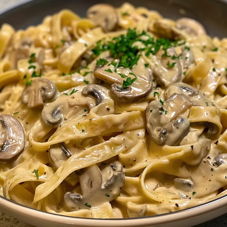 How Creamy Mushroom Stroganoff Pasta Became My Comfort Food for Every Gathering Close-up view of creamy mushroom stroganoff pasta with parsley garnish.